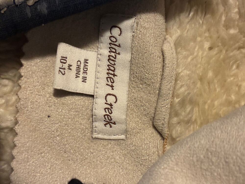 Coldwater Creek Coat Womens L Beige Faux Suede Sherpa Lined Button Front Pockets